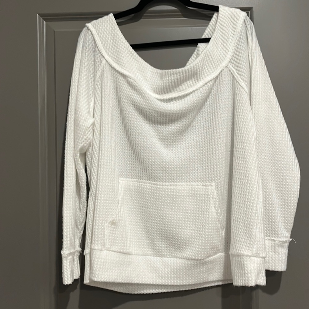 White, slightly off the shoulder sweater
